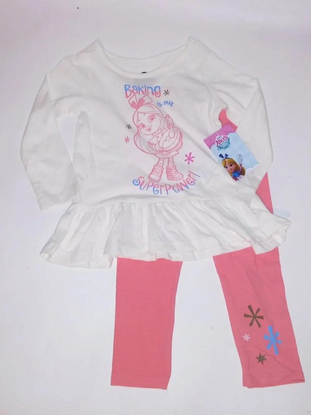 Toddler Outfit Top & Bottom 3T Disney Junior Alice's Wonderland Bakery Coral Cre